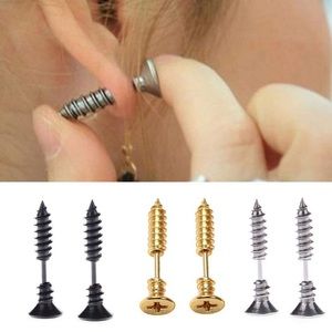 Stainless Steel Screw Earrings Stubs 3 Pairs Set